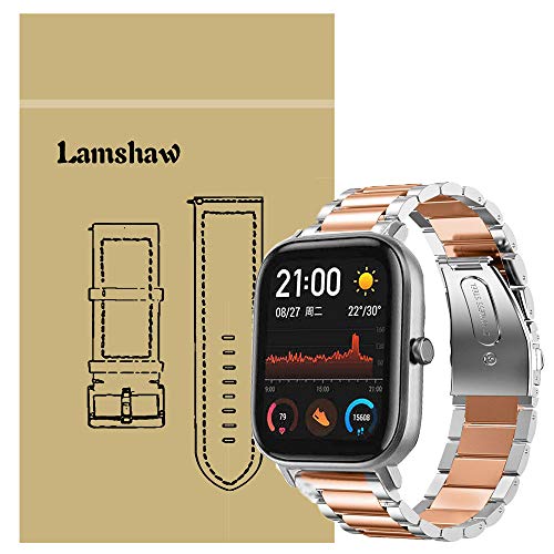 LvBu Armband Kompatibel mit Amazfit GTS, Classic Edelstahl Uhrenarmband für Amazfit GTS Smartwatch (Silber-Roségold) von LvBu