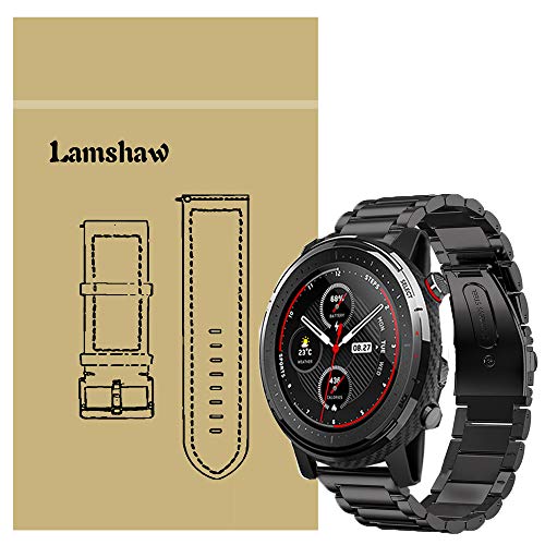 LvBu Armband Kompatibel mit Amazfit Stratos 3, Classic Edelstahl Uhrenarmband für Amazfit Stratos 3 Smartwatch (Schwarz) von LvBu