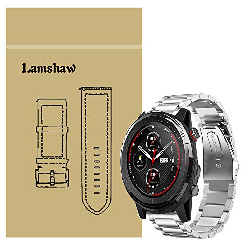 LvBu Armband Kompatibel mit Amazfit Stratos 3, Classic Edelstahl Uhrenarmband für Amazfit Stratos 3 Smartwatch (Silber) von LvBu