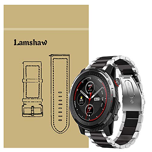 LvBu Armband Kompatibel mit Amazfit Stratos 3, Classic Edelstahl Uhrenarmband für Amazfit Stratos 3 Smartwatch (Silber-Schwarz) von LvBu