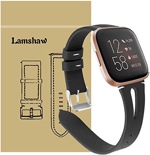 LvBu Armband Kompatibel mit Fitbit Versa 2, Quick Release Leder Classic Ersatz Uhrenarmband für Fitbit Versa 2 Smartwatch (schwarz) von LvBu