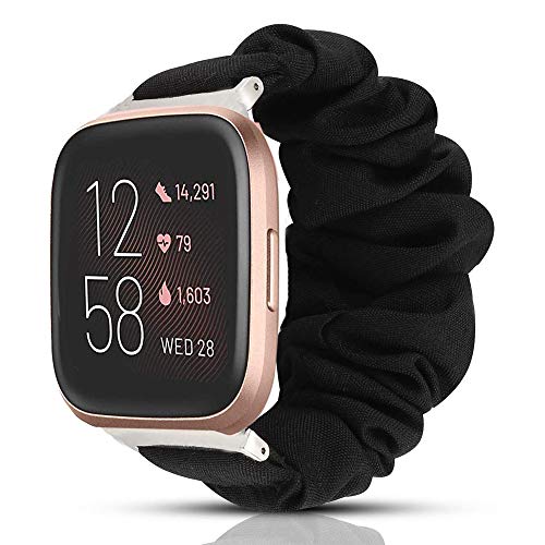 LvBu Armband Kompatibel mit Fitbit Versa 2, weiche Haargummis Uhrenarmband für Fitbit Versa 2 Health & Fitness Smartwatch (Schwarz) von LvBu