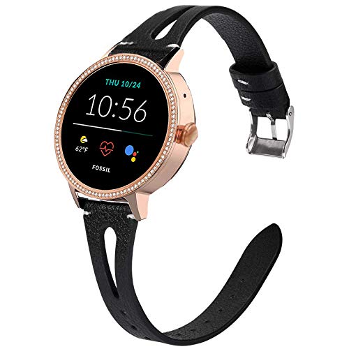LvBu Armband Kompatibel mit Fossil Damen GEN 5E, Quick Release Leder Classic Ersatz Uhrenarmband für Fossil Damen GEN 5E Smartwatch (schwarz) von LvBu