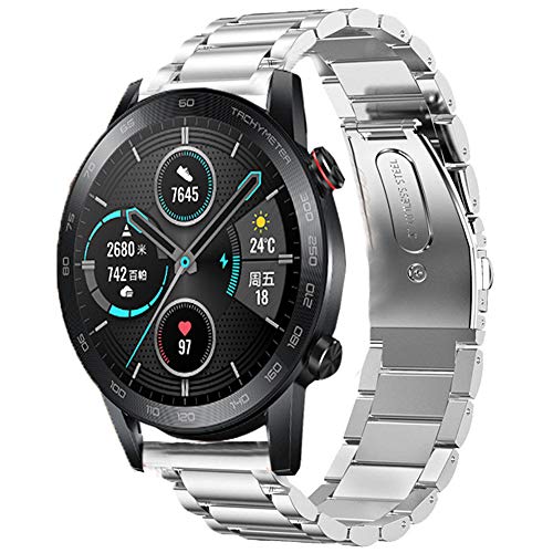 LvBu Armband Kompatibel mit Huawei Honor Magic Watch 2, Classic Edelstahl Uhrenarmband für Huawei Honor Magic Watch 2 (42mm, Silber) von LvBu