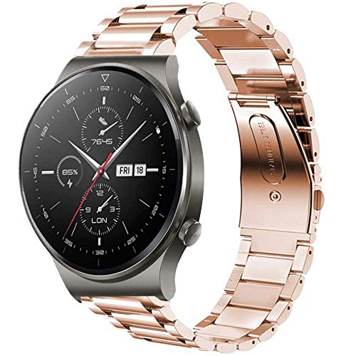 LvBu Armband Kompatibel mit Huawei Watch GT 2 Pro, Classic Edelstahl Uhrenarmband für Huawei Watch GT2 Pro Smartwatch (Roségold) von LvBu