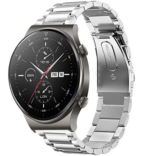 LvBu Armband Kompatibel mit Huawei Watch GT 2 Pro, Classic Edelstahl Uhrenarmband für Huawei Watch GT2 Pro Smartwatch (Silber) von LvBu
