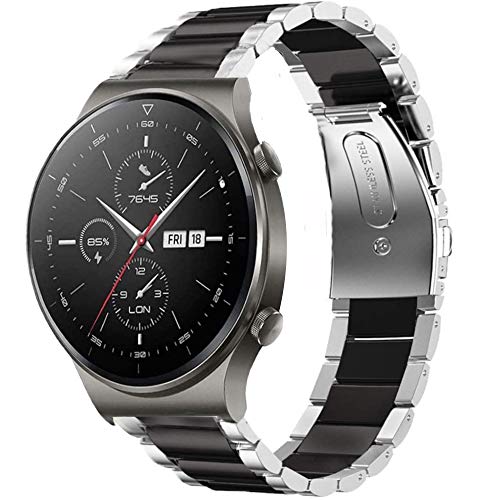 LvBu Armband Kompatibel mit Huawei Watch GT 2 Pro, Classic Edelstahl Uhrenarmband für Huawei Watch GT2 Pro Smartwatch (Silber-schwarz) von LvBu