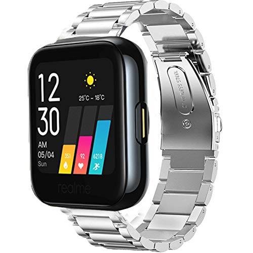 LvBu Armband Kompatibel mit Realme Watch, Classic Edelstahl Uhrenarmband für Realme Watch Smartwatch (Silber) von LvBu