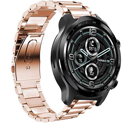 LvBu Armband Kompatibel mit Ticwatch Pro 3, Classic Edelstahl Uhrenarmband für Ticwatch Pro 3 Smartwatch (Roségold) von LvBu