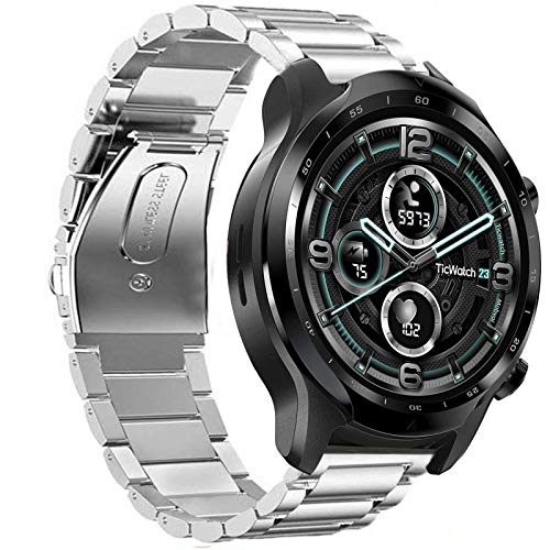 LvBu Armband Kompatibel mit Ticwatch Pro 3, Classic Edelstahl Uhrenarmband für Ticwatch Pro 3 Smartwatch (Silber) von LvBu