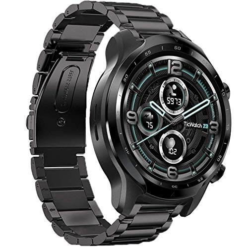 LvBu Armband Kompatibel mit Ticwatch Pro 3, Classic Edelstahl Uhrenarmband für Ticwatch Pro 3 Smartwatch (schwarz) von LvBu