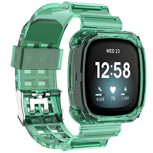 LvBu Armband und hülle in einem Kompatibel Für Fitbit Sense, Sport Silikon Ersatz Uhrenarmband mit Schutzhülle Für Fitbit Sense/Versa 3 Smartwatch (Grün) von LvBu