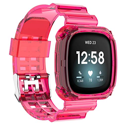 LvBu Armband und hülle in einem Kompatibel Für Fitbit Sense, Sport Silikon Ersatz Uhrenarmband mit Schutzhülle Für Fitbit Sense/Versa 3 Smartwatch (Rosa) von LvBu