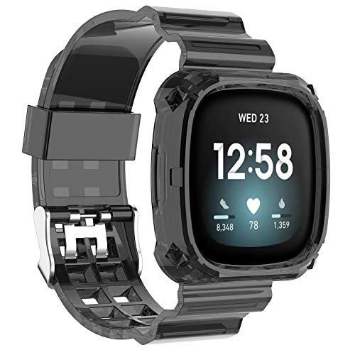 LvBu Armband und hülle in einem Kompatibel Für Fitbit Sense, Sport Silikon Ersatz Uhrenarmband mit Schutzhülle Für Fitbit Sense/Versa 3 Smartwatch (schwarz) von LvBu