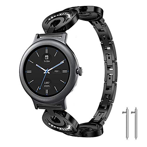 LvBu Damen Edelstahl Bracelet Kompatibel für LG Watch Style, Kristall Rhinestone Diamant Uhrenarmband für LG Watch Style Smartwatch (Schwarz) von LvBu
