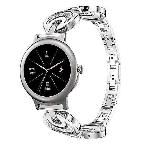 LvBu Damen Edelstahl Bracelet Kompatibel für LG Watch Style, Kristall Rhinestone Diamant Uhrenarmband für LG Watch Style Smartwatch (Silber) von LvBu