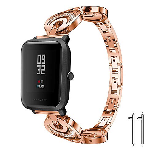 LvBu Damen Edelstahl Bracelet Kompatibel für Xiaomi Amazfit Bip Band, Kristall Rhinestone Diamant Uhrenarmband für Xiaomi Huami Amazfit Bip Younth Watch/Amazfit Bip Lite Smart Watch (Roségold) von LvBu