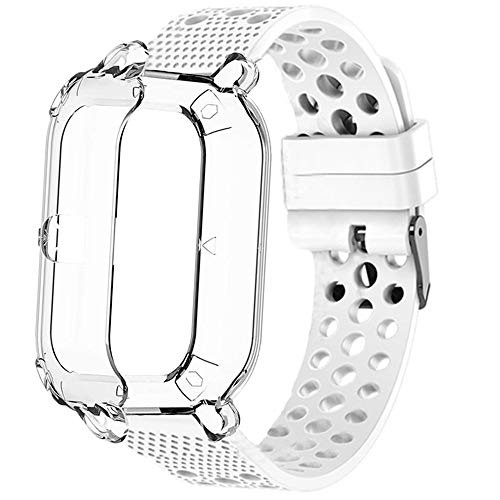 LvBu Kompatibel für Amazfit GTS Schutzhülle mit Displayschutz + Sport Silikonamrband, Flexibles TPU Vollschutz hülle (Clear hülle + Weiß Armband) von LvBu