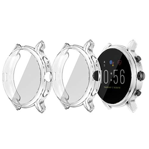 LvBu Schutzhülle Kompatibel mit Fossil Carlyle HR Gen.5, Flexibles TPU Vollschutz mit Displayschutzfolie Kratzfest Displayschutz Schutz Hülle [2 Stück] (Transparent+Transparent) von LvBu