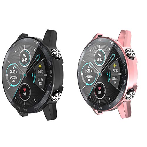 LvBu Schutzhülle Kompatibel mit Honor Magic Watch 2 46mm, Flexibles TPU Vollschutz mit Displayschutzfolie Kratzfest Displayschutz Schutz Hülle Für Huawei Honor Magic Watch 2 46mm (schwarz+Rosa) von LvBu