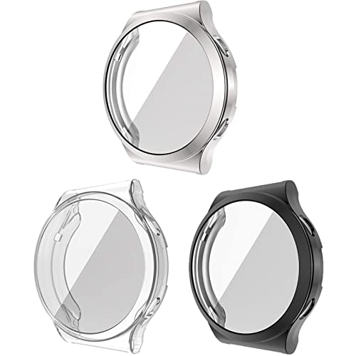 LvBu Schutzhülle Kompatibel mit Huawei Watch GT 2 Pro, Flexibles TPU Vollschutz mit Displayschutzfolie Kratzfest Displayschutz Schutz Hülle Für Huawei Watch GT2 Pro (schwarz+Silber+Transparent) von LvBu