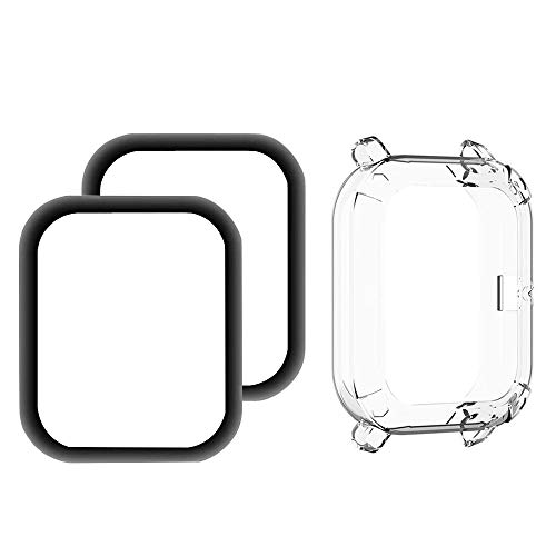 LvBu Schutzhülle und Displayschutzfolie Kompatibel für Amazfit GTS Smartwatch, Weiche Silikon Hülle, gehärtetes Glas schutzfolie [2 Stück] (Transparent hülle + Foile * 2) von LvBu