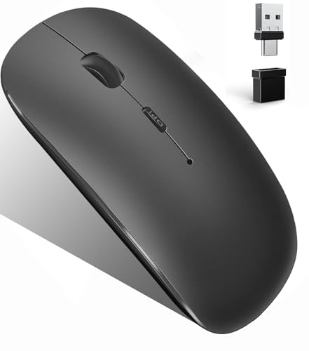 Kabellose Laptop-Maus mit BT5.2 BT3.0 und USB-A und USB-C 2-in-1-Dual-Empfänger, Bluetooth-Maus, leises Aufladen, kompatibel mit TypeC- und USB-Port-Geräten/MacBook Pro/Air/iPad/Chromebook/Computer Kabellose Laptop-Maus mit BT5.2 BT3.0 und USB-A und USB-C 2-in-1-Dual-Empfänger, Bluetooth-Maus, leises Aufladen, kompatibel mit TypeC- und USB-Port-Geräten/MacBook Pro/Air/iPad/Chromebook/Computer von Lveheay