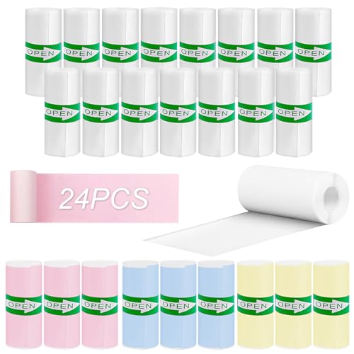 Lvjkes 24 Rollen Thermopapier, Mini Thermodrucker Papier, Selbstklebend Thermopapier Kinderkamera Sofort, Each roll is about 4 metres/157 in (9 Rollen Farbige+15 Rollen Weiß) 57 x 25 mm von Lvjkes