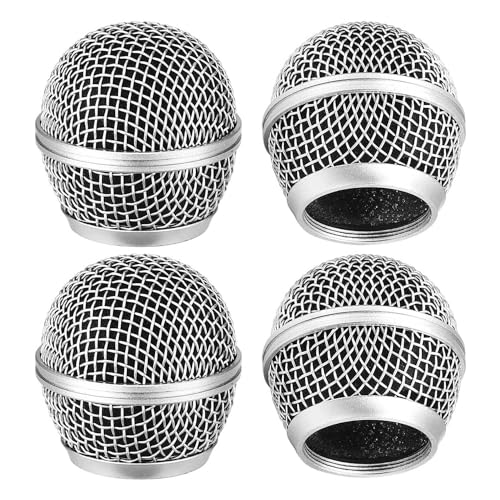 Lwaviwer 4-Teiliges -Mikrofongitter, Mesh-Mikrofongitterkopf für Kabelloses SM58-Mikrofon und Kabelgebundene Mikrofone, Silber von Lwaviwer