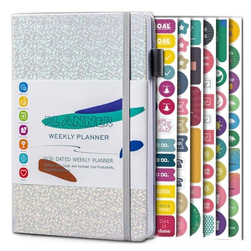 Lwaviwer A5-Notizbuch, Papiertagebuch, Notizbuch mit Elastischem Band und Tagebuchaufklebern, Silberfarben von Lwaviwer