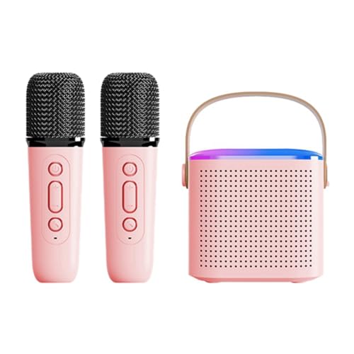 Lwaviwer Tragbares Bluetooth 5.3-Lautsprechersystem mit 2 Kabellosen Mikrofonen, Heimgesangslautsprecher, Langlebig, Rosa von Lwaviwer