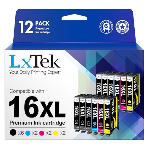 LxTek 16XL Multipack Patronen Kompatibel für Epson 16XL 16 für Epson Workforce WF-2630 WF-2760 WF-2750 WF-2660 WF-2650 WF-2540 WF-2510 WF-2530 WF-2010 (6 Schwarz/2 Cyan/2 Magenta/2 Gelb, 12er-Pack) von LxTek