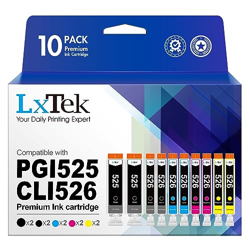 LxTek PGI-525 CLI-526 Tintenpatrone Kompatibel für Canon Druckerpatronen 525 526 für Canon MG5350 Druckerpatronen für Canon PIXMA MG5150 MG5250 IP4850 IP4950 IX6550 MX885 MX715 MG6150 (10er-Pack) von LxTek