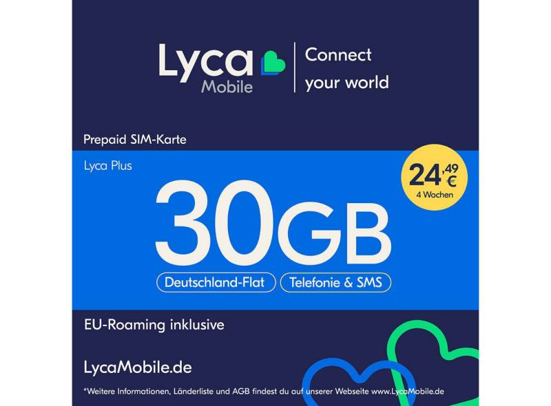 Lyca Mobile Plus Prepaid Smartphone Sim Karte ohne Vertrag Prepaidkarte von Lyca Mobile