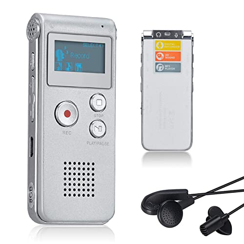 Lychee 8GB LCD Bildschirm Digitales Diktiergerät Aufnahmegerät Sprachaufnahme Audiorekorder Voice Recorder für Studium Konferenzen und Interviews MP3 Player (Silber) von Lychee