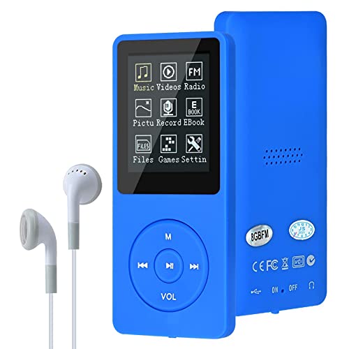 Lychee Digital Music Player, MP3/MP4 Player, Upgrade 8GB Portable HiFi Lossless Sound Musik Player mit Musik/Video/Voice Record/FM Radio/E-Book Reader, unterstützt bis zu 64GB (Blau) von Lychee