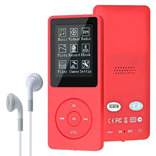 MP3-Player, MP3/MP4 digitaler Musik-Player, Lychee Upgrade, 8 GB, tragbarer HiFi-Sound, Musik-Player mit Musik/Video/Sprachaufnahme/FM-Radio/E-Book-Reader, unterstützt bis zu 64 GB (rot) von Lychee