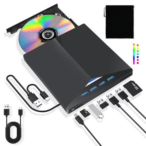 Lychee Externes USB 3.0 Typ-C Tragbares CD-DVD-Laufwerk, mit USB-Anschlüssen SD/TF-Kartenschlitzen Multifunktionales externes optisches Laufwerk Kompatibel mit Laptop Mac Desktop PC Windows 11/10/8/7 Lychee Externes USB 3.0 Typ-C Tragbares CD-DVD-Laufwerk, mit USB-Anschlüssen SD/TF-Kartenschlitzen Multifunktionales externes optisches Laufwerk Kompatibel mit Laptop Mac Desktop PC Windows 11/10/8/7 von Lychee