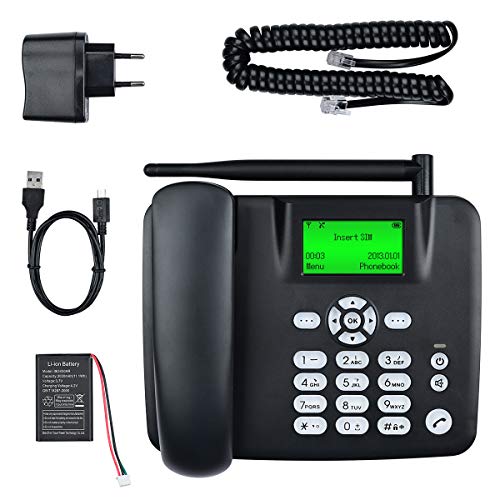 Lychee Simkarte GSM Tischtelefon - Hände frei,SMS,Großes Display mit Hintergrundbeleuchtung, Radiofunktion - Telefon für Hause oder Büro (Schwarz 02) von Lychee