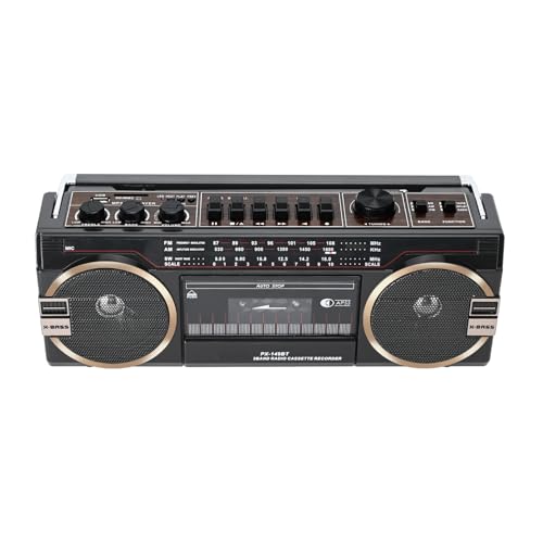 Lychee Tragbarer Kassettenrekorder, Vintage-Kassettenrekorder mit AM/FM/SW-Radio, eingebautem Lautsprecher, AC/DC, 3,5 mm Kopfhörerbuchse, unterstützt SD-Karte/USB-Eingang (Schwarz) von Lychee