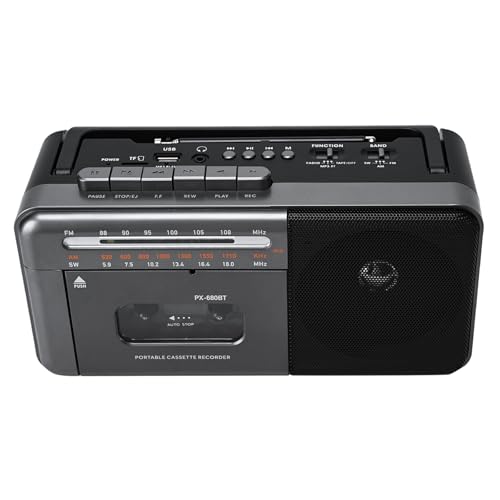 Lychee Tragbarer Kassettenrekorder, Vintage-Kassettenrekorder mit AM/FM/SW-Radio, eingebautem Lautsprecher, AC/DC/3.5mm Kopfhörerbuchse, Unterstützung TF-Karte/USB-Eingang (Grau) von Lychee