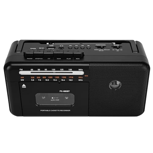 Lychee Tragbarer Kassettenrekorder, Vintage-Kassettenrekorder mit AM/FM/SW-Radio, eingebautem Lautsprecher, AC/DC/3.5mm Kopfhörerbuchse, Unterstützung TF-Karte/USB-Eingang (Schwarz) von Lychee