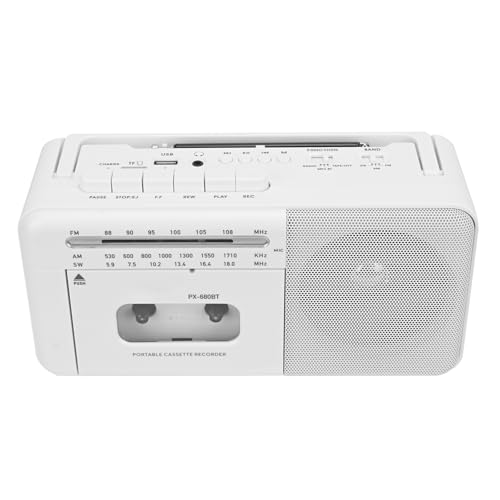 Lychee Tragbarer Kassettenrekorder, Vintage-Kassettenrekorder mit AM/FM/SW-Radio, eingebautem Lautsprecher, AC/DC/3.5mm Kopfhörerbuchse, Unterstützung TF-Karte/USB-Eingang (Weiß) von Lychee