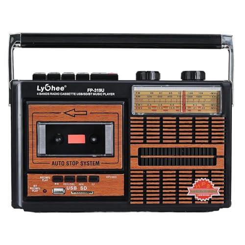 Lychee Tragbarer Retro-Kassettenspieler mit AM/FM/SW1-2-Quad-Radio, eingebautem Lautsprecher, 3,5-mm-Kopfhörerbuchse, SD/USB-Eingang unterstützt von Lychee