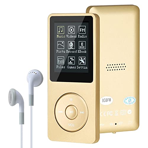 MP3-Player, MP3/MP4 digitaler Musik-Player, Lychee Upgrade, 8 GB, tragbarer HiFi-Sound, Musik-Player mit Musik/Video/Sprachaufnahme/FM-Radio/E-Book-Reader, unterstützt bis zu 64 GB (Gold) von Lychee