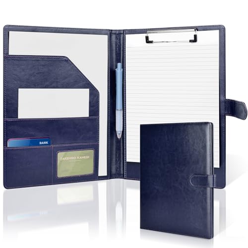 Klemmbrettmappe A4, professioneller PU-Leder-Portfolio-Mappe, Rechtsblockhalter für A4-Briefgröße, Notizblock, Lebenslauf, Schreibblock, idealer Organizer für Büro, Konferenz, Dunkelblau von Lychico