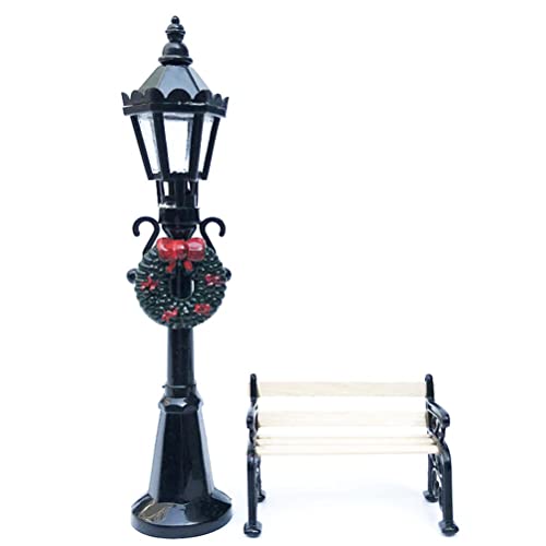2Pcs Miniatur Weihnachten Koloniale Straßenlaterne Gas Laterne Straßenlaterne Post Park Bank Sitz Mini Straßenlaterne Modell von Lycuiw