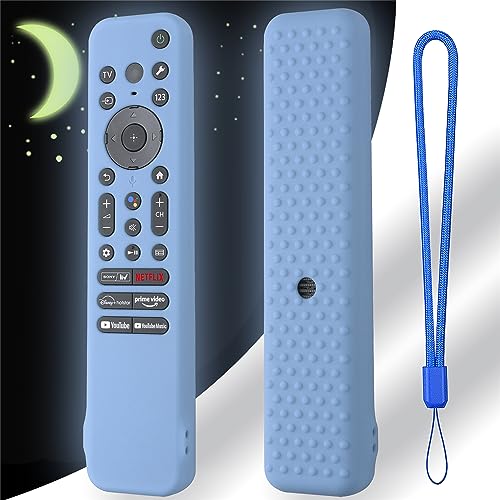 Silikon-TV-Fernbedienungshülle für Sony RMF-TX810U/RMF-TX811U/RMF-TX910U, Schutzhülle für die Fernbedienung mit Umhängeband, Schutzhülle für die Fernbedienung (Leuchtendes Blau) von Lycuiw