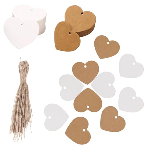 100 Stück Geschenkanhänger zum Beschriften (50 weiß + 50 kraft) mit Hanfschnur - Elegante Preisschilder & Etiketten für Weihnachten, Hochzeiten, Geburtstage - Natürliches DIY Bastelmaterial von Lyivisk