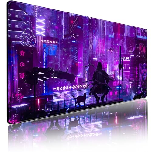 Neon-Gaming-Mauspad XXL erweitertes lila Mauspad Große japanische Schreibtischunterlagen Laptop-Tastatur mit genähten Kanten, vollständiges Desktop-Mauspad(Size:35.4x15.7in) von Lylm